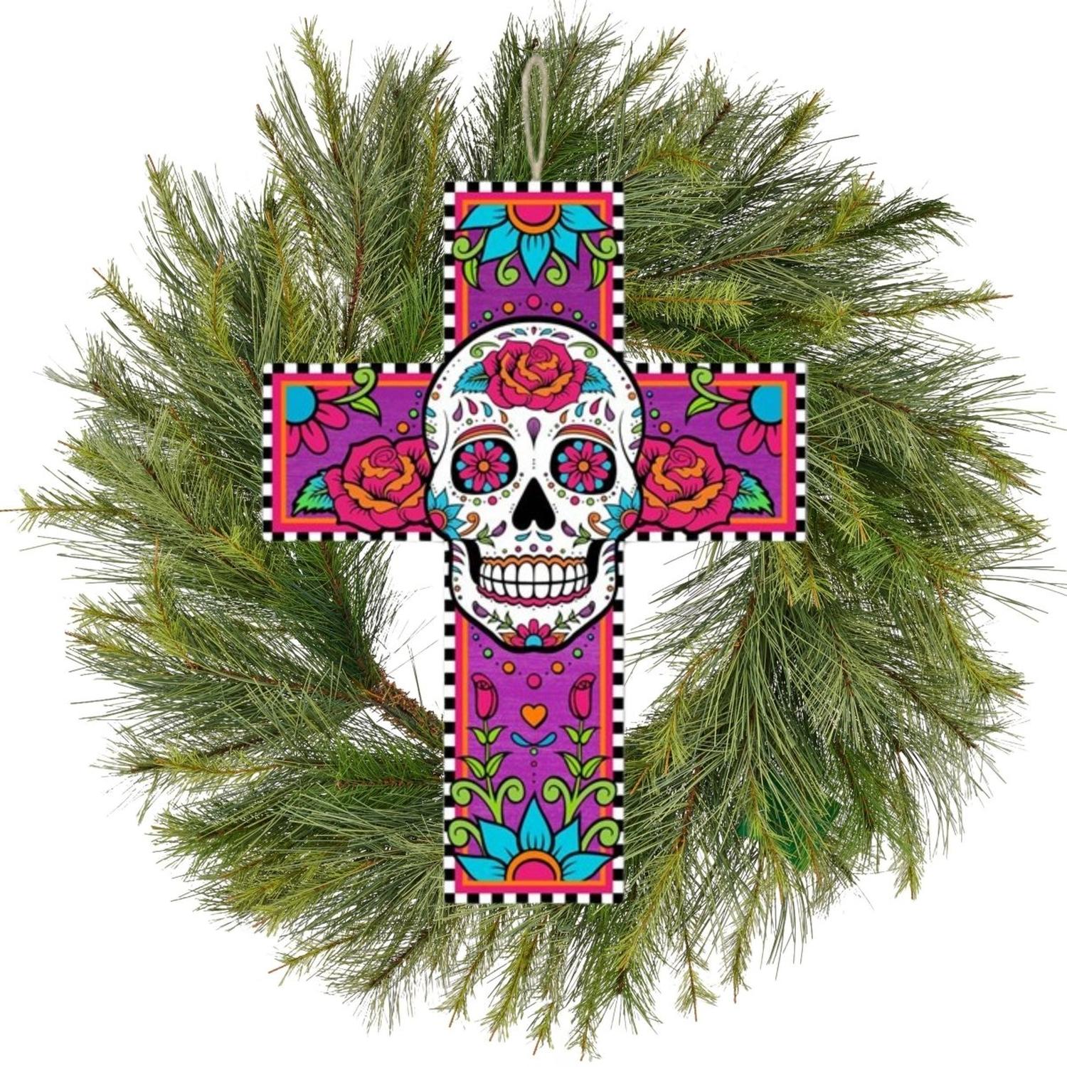14" Sugar Skull Cross Sign
