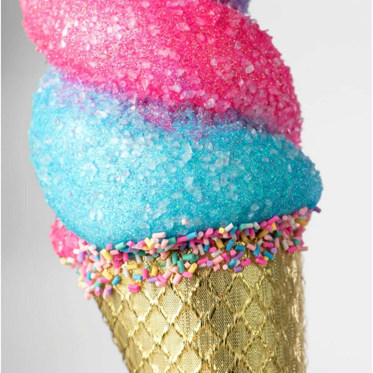 14" Swirl Ice Cream Cone Ornament: Pink/Blue