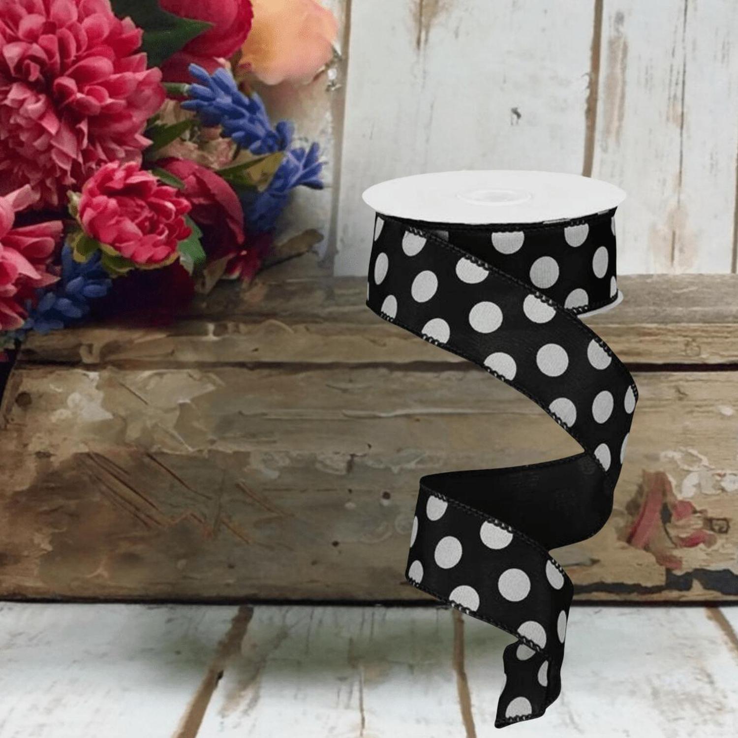 1.5" Big Polka Dot Ribbon: Black & White (10 Yards)