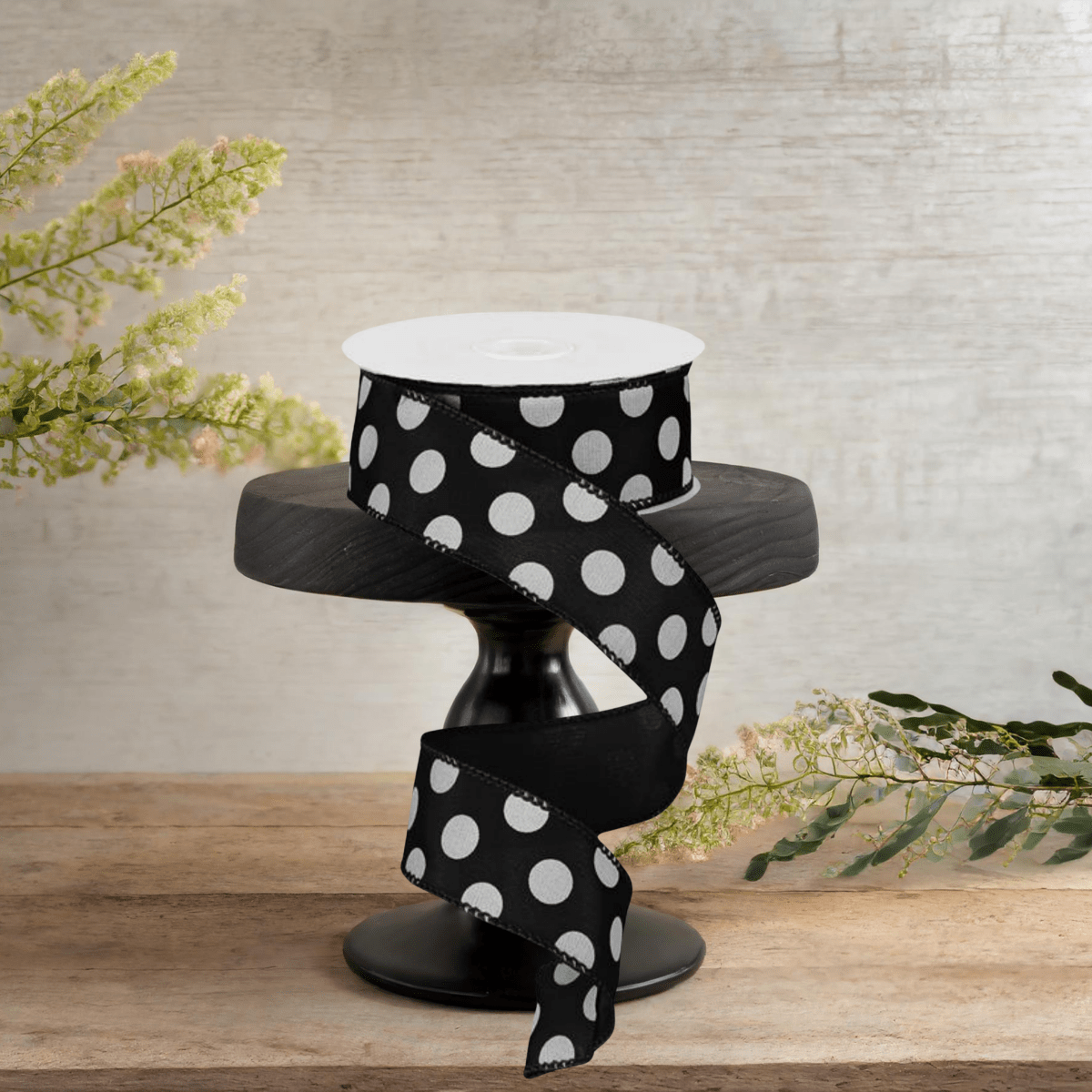 Shop For 1.5" Big Polka Dot Ribbon: Black & White (10 Yards)