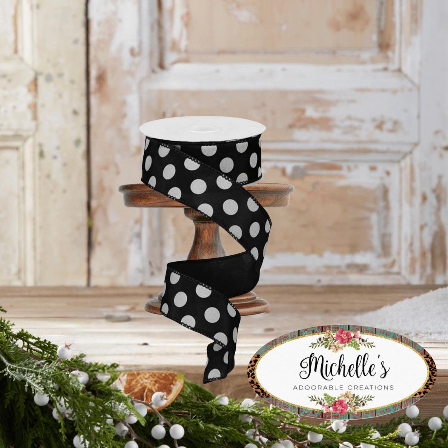 1.5" Big Polka Dot Ribbon: Black & White (10 Yards)