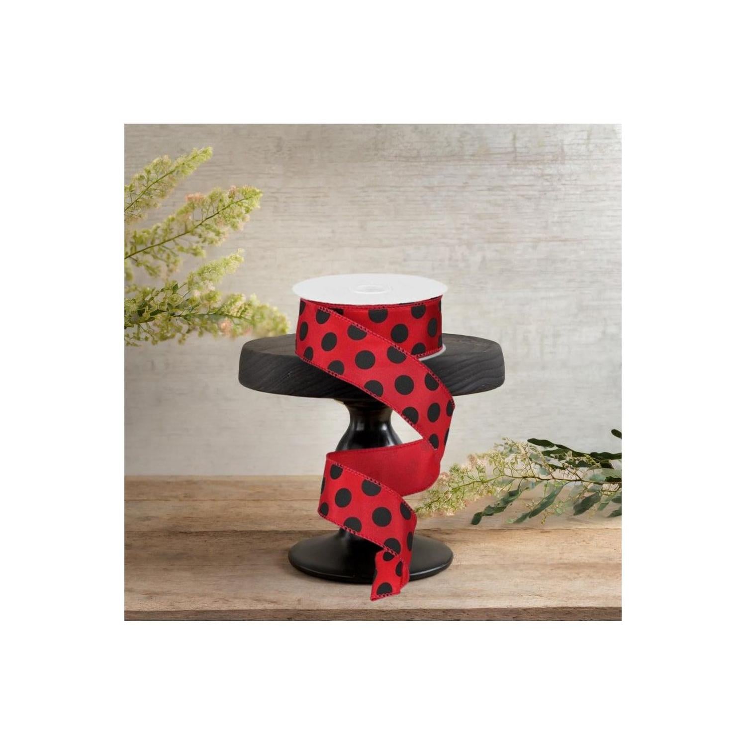 1.5" Big Polka Dot Ribbon: Red & Black (10 Yards)