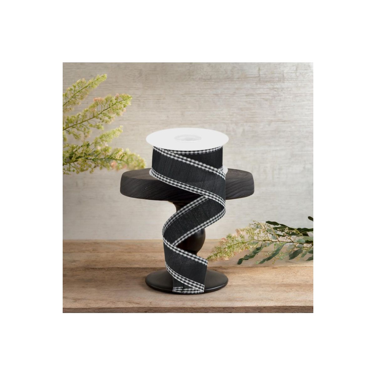 Shop For 1.5" Black Gingham Edge Ribbon: Black (10 Yards)