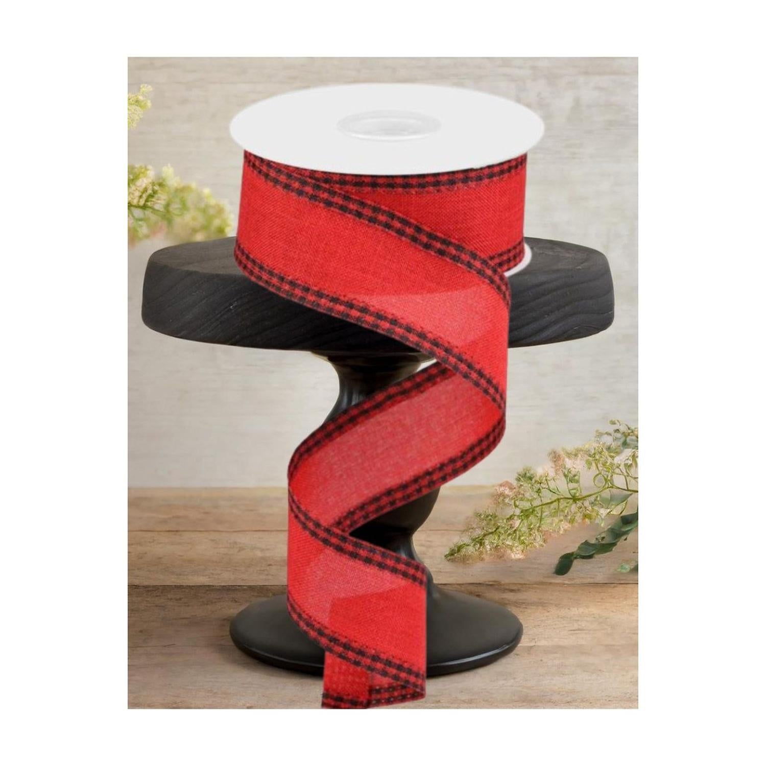 1.5" Black Gingham Edge Ribbon: Red (10 Yards)