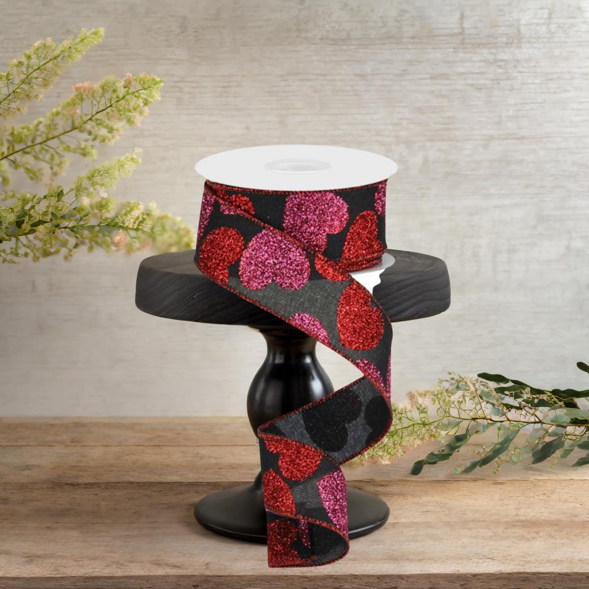 Shop For 1.5" Bold Glitter Hearts Royal Ribbon: Black (10 Yards)