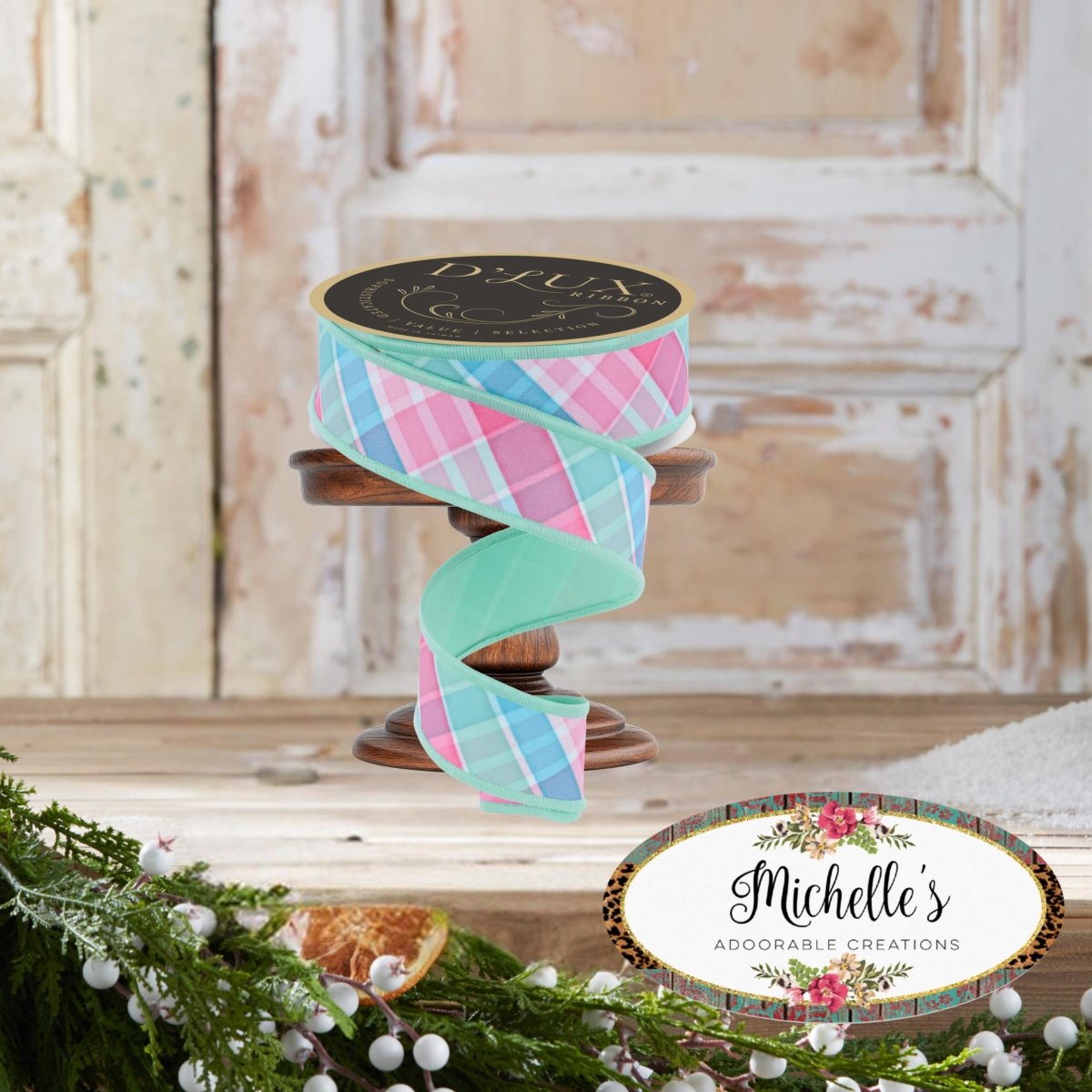 Shop For 1.5" Bold Plaid Fused Ribbon: Light Teal (10 Yards)