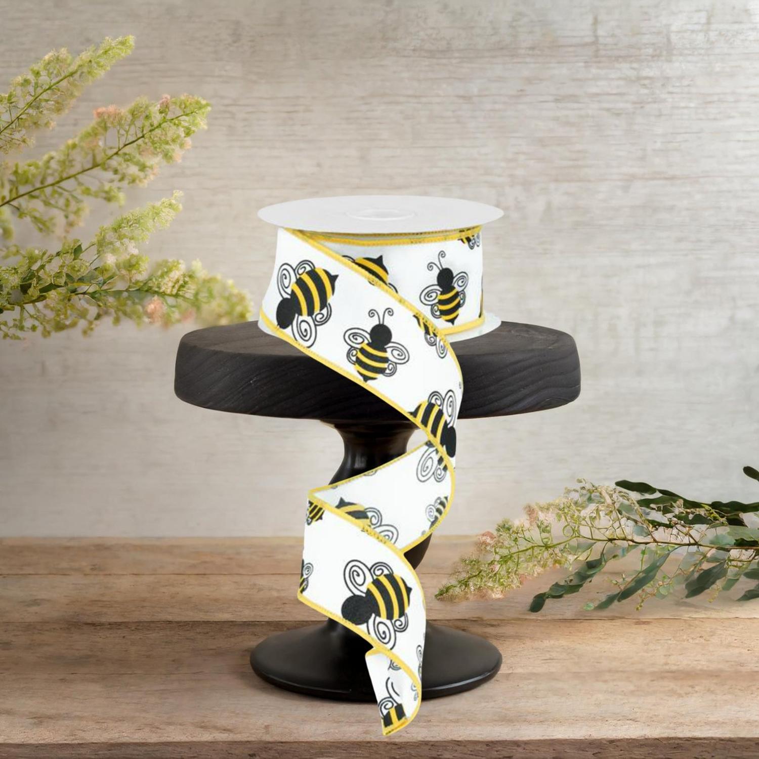 Shop For 1.5" Bumble Bee Ribbon: White Satin (10 Yards)