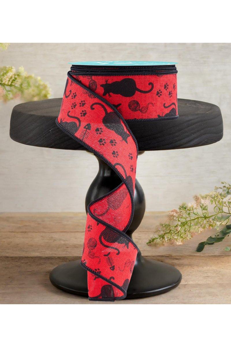 Shop For 1.5" Cat Silhouettes Ribbon: Red & Black (10 Yards)