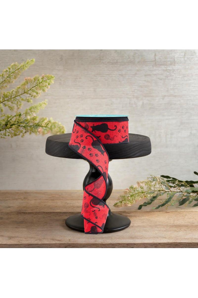 Shop For 1.5" Cat Silhouettes Ribbon: Red & Black (10 Yards)