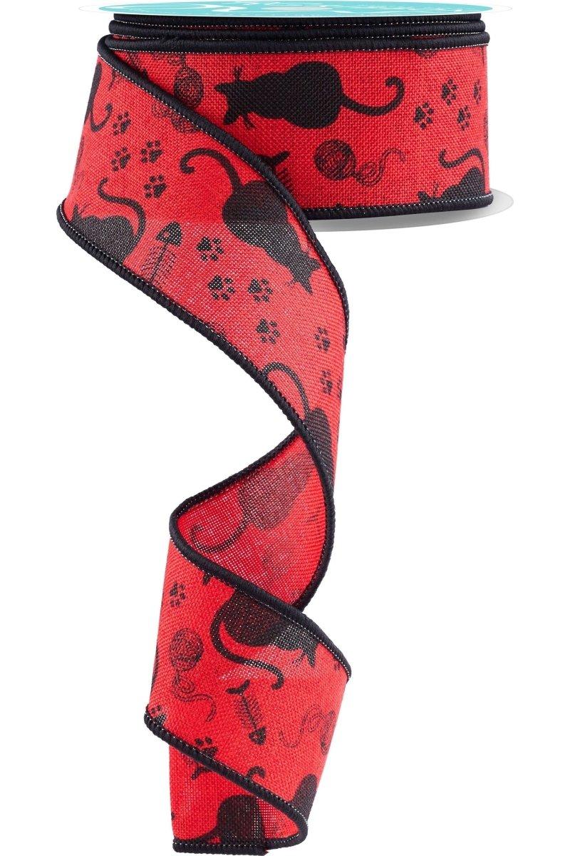 Shop For 1.5" Cat Silhouettes Ribbon: Red & Black (10 Yards)