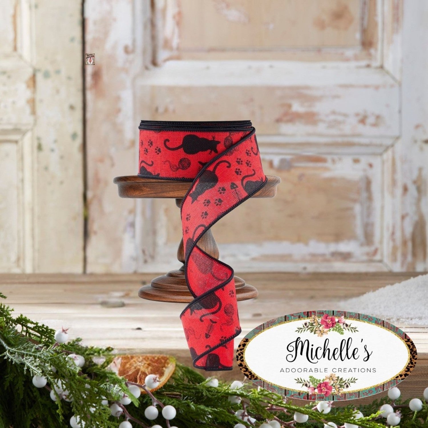 Shop For 1.5" Cat Silhouettes Ribbon: Red & Black (10 Yards)