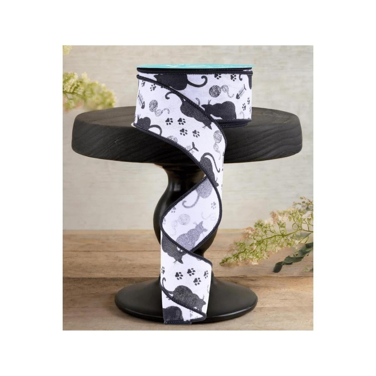 Shop For 1.5" Cat Silhouettes Ribbon: White & Black (10 Yards)