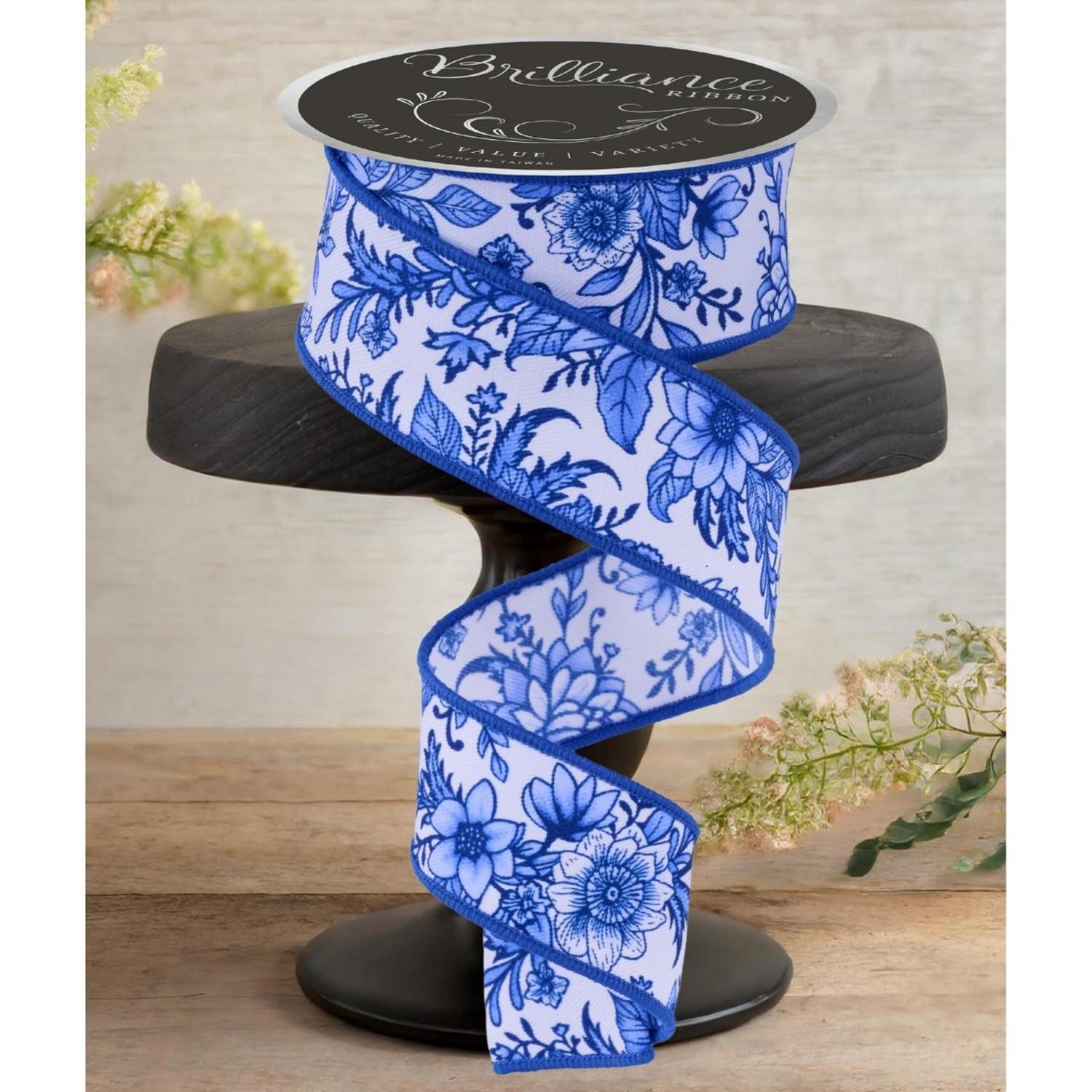 1.5" Chinoiserie Floral Ribbon: Blue (10 Yards)