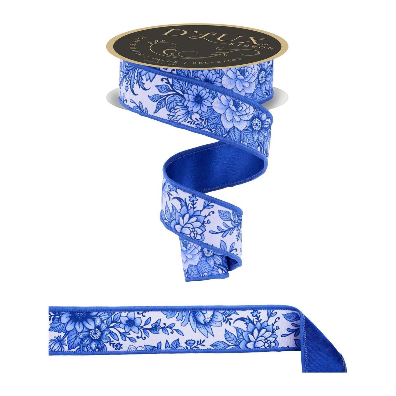 1.5" Chinoiserie Fused Ribbon: Blue (10 Yards)