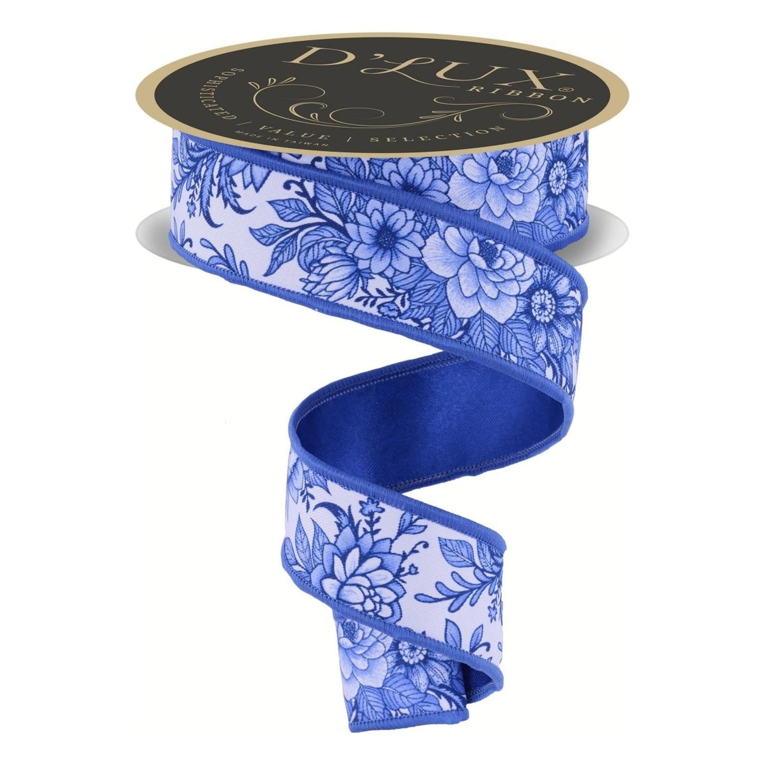 1.5" Chinoiserie Fused Ribbon: Blue (10 Yards)
