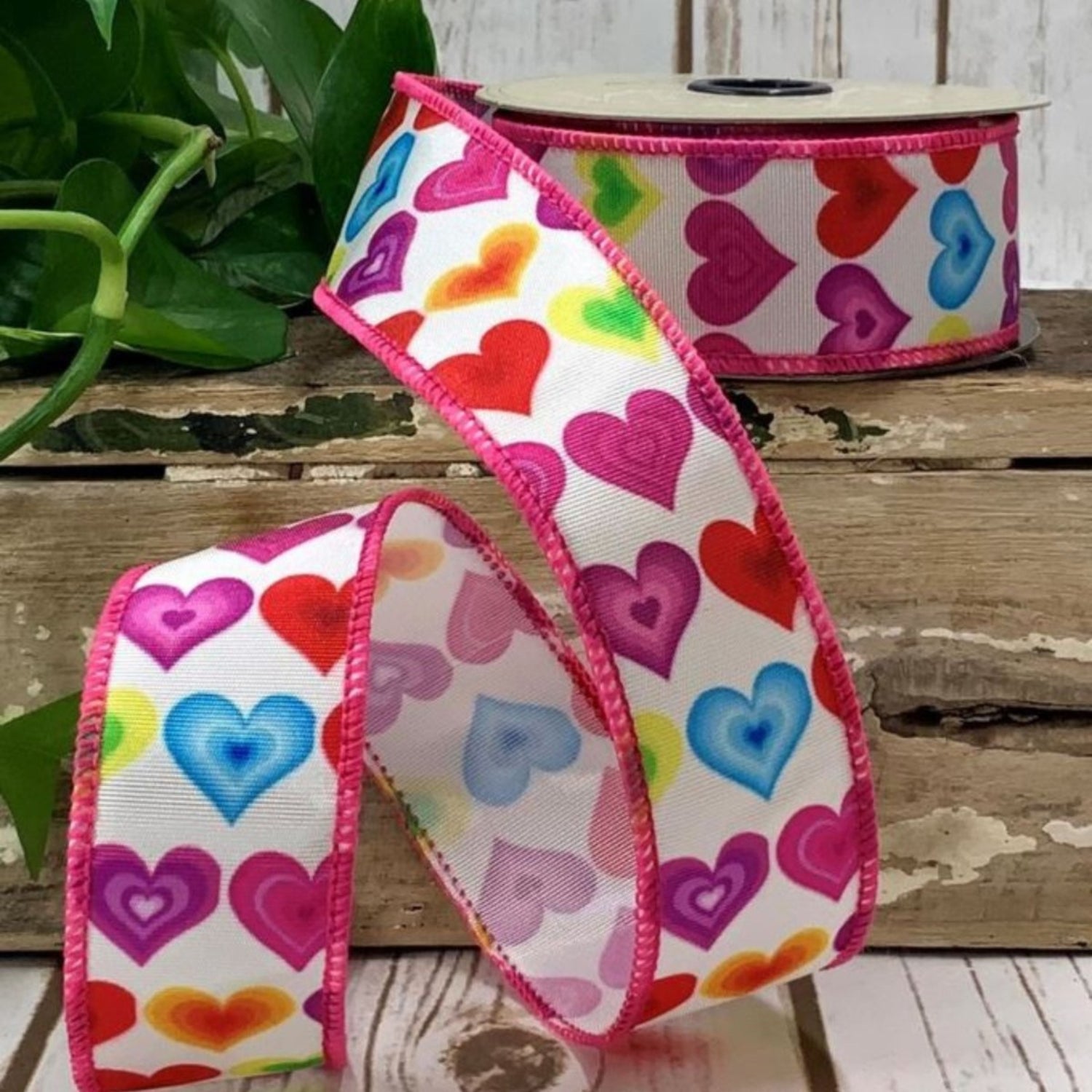 Shop For 1.5" Colorful Hearts Ribbon: White (10 Yards)