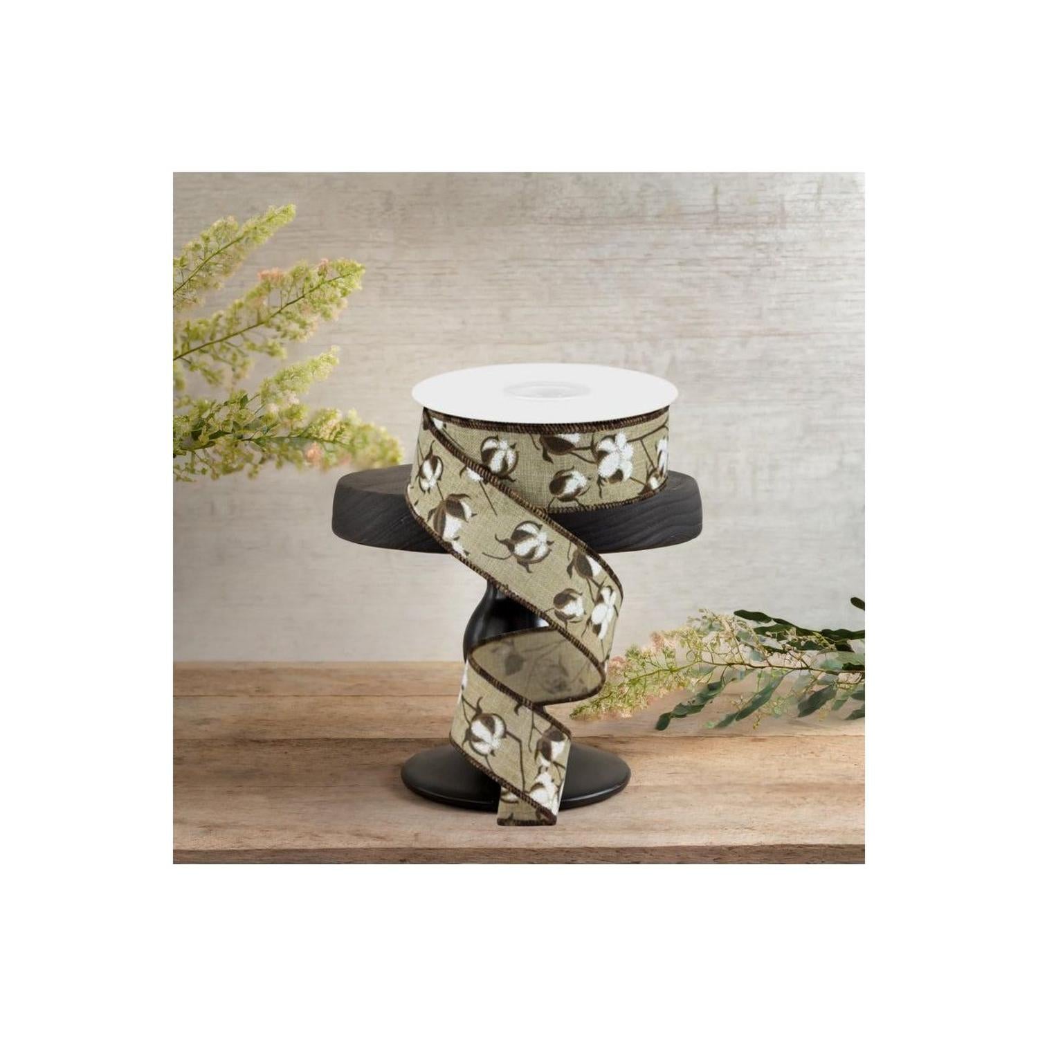 1.5" Cotton Pod Ribbon: Brown & White (10 Yards)