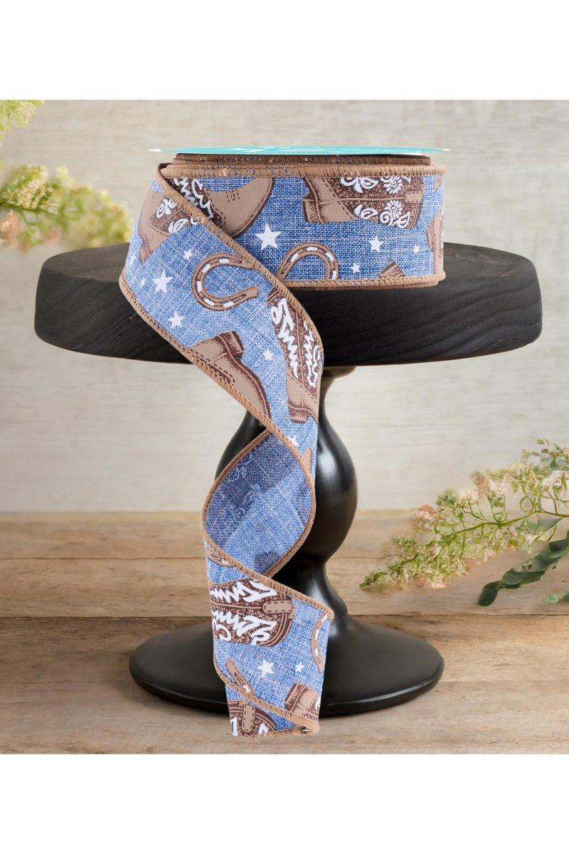 Shop For 1.5" Cowboy Boots Ribbon: Blue (10 Yards)