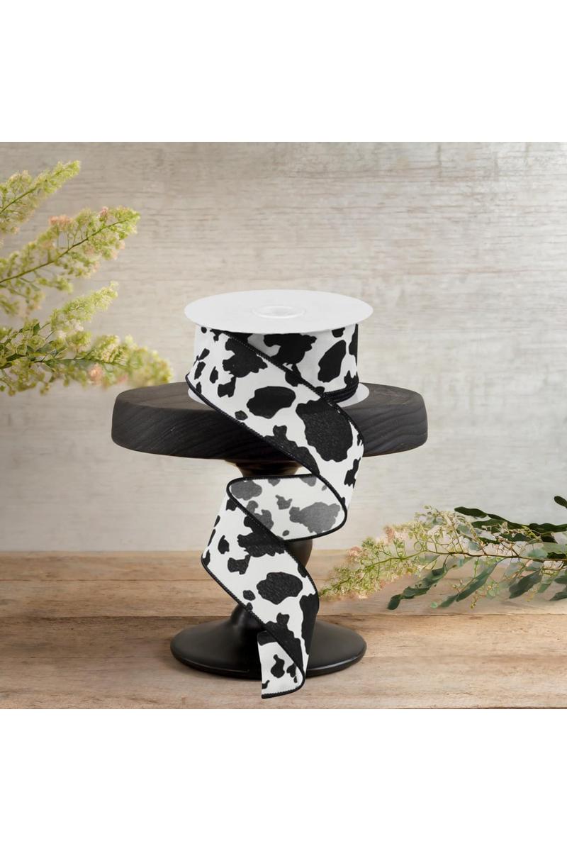 Shop For 1.5" Cowhide Print Ribbon: Black & Ivory (10 Yards)