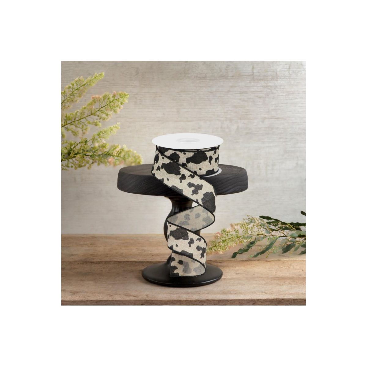 Shop For 1.5" Cowhide Print Ribbon: Natural & Black (10 Yards)