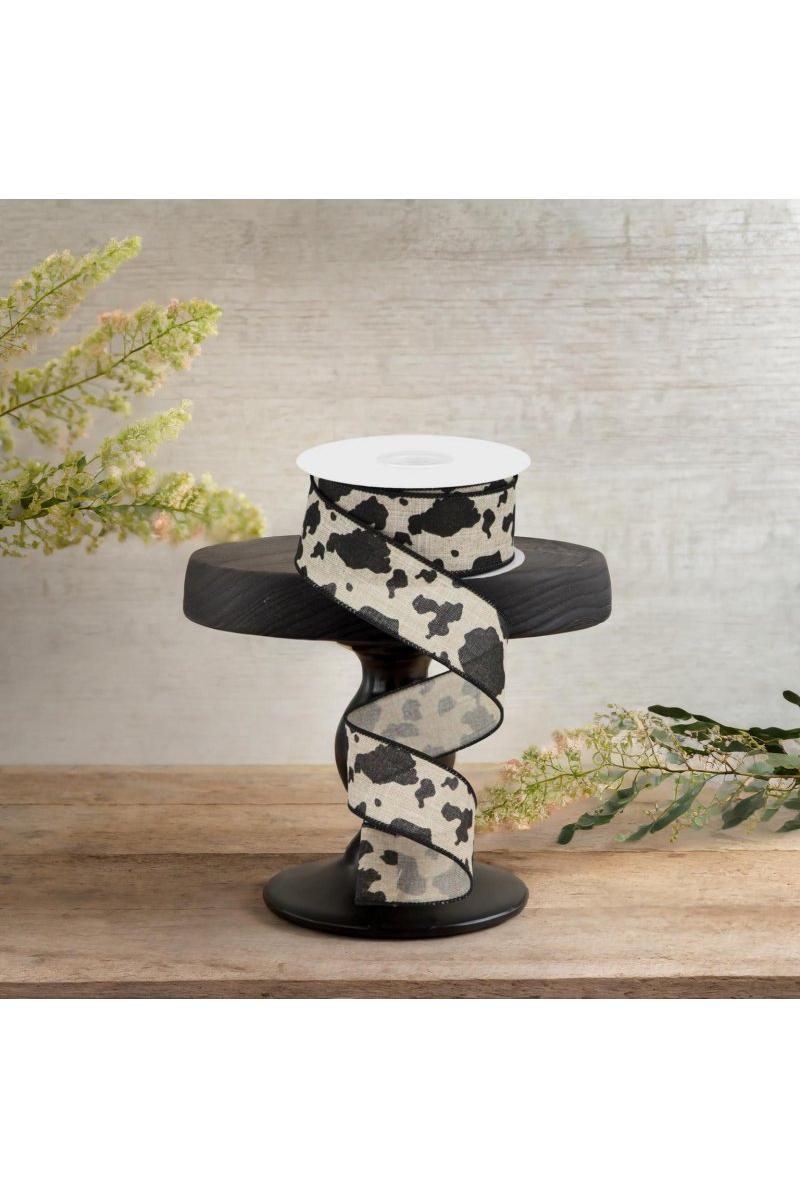 Shop For 1.5" Cowhide Print Ribbon: Natural & Black (10 Yards)