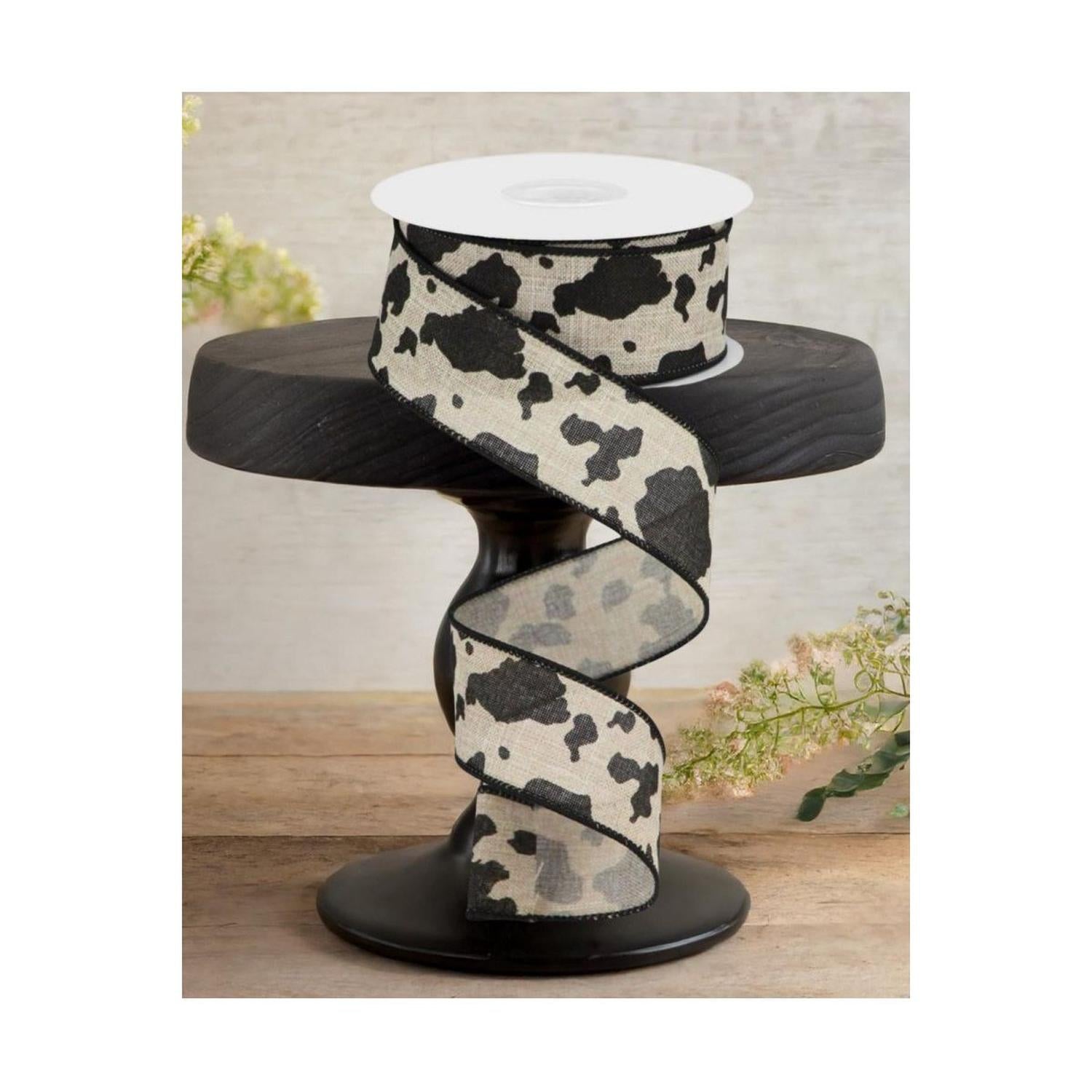 1.5" Cowhide Print Ribbon: Natural & Black (10 Yards)