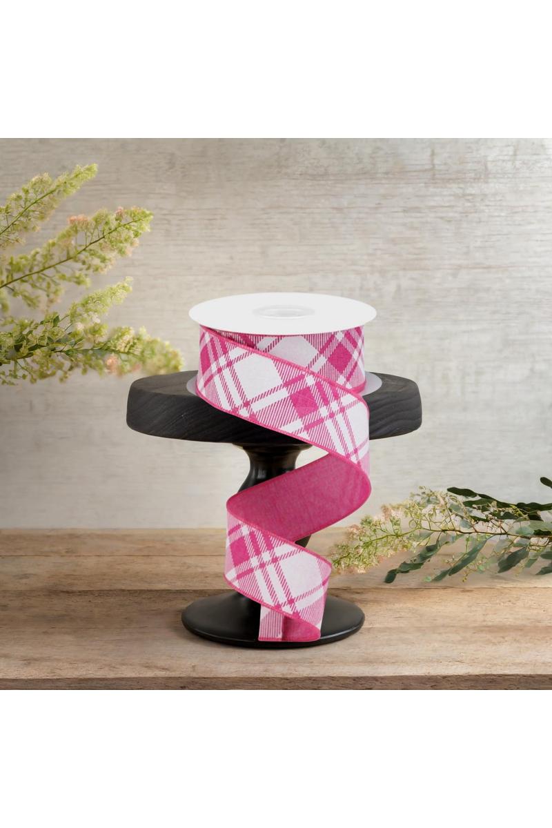 Shop For 1.5" Diagonal Stripe and Check Ribbon: Fuchsia (10 Yards)