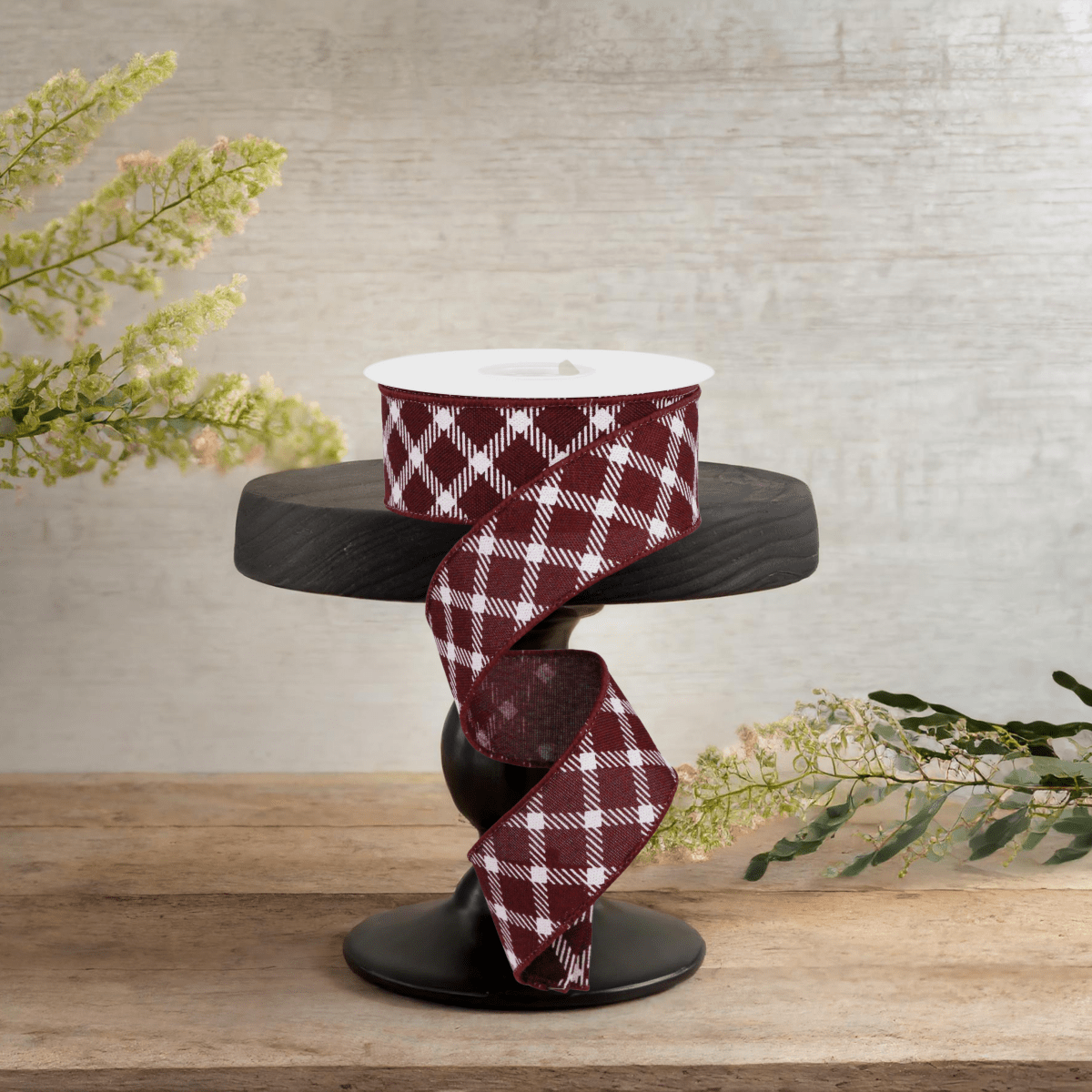 Shop For 1.5" Diamond Check Royal Ribbon: Burgundy (10 Yards)