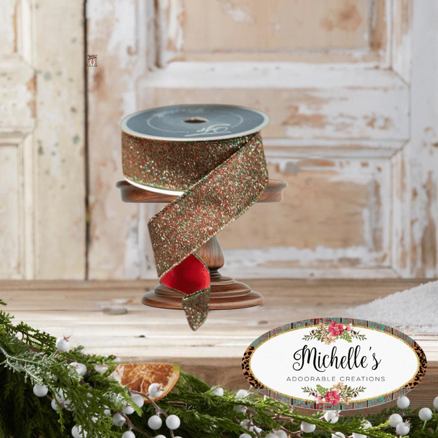 1.5" Diamond Dust Ribbon: Ruby Emerald (10 Yards)