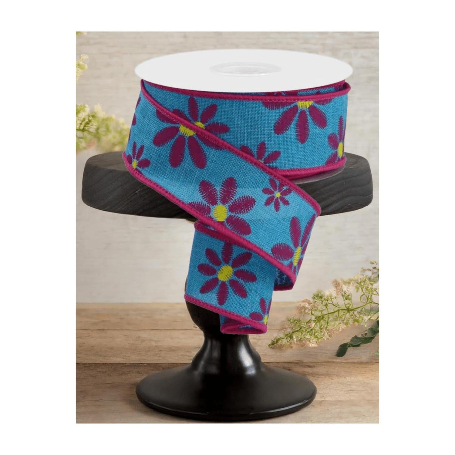 Shop For 1.5" Embroidered Daisy Ribbon: Light Teal (10 Yards)