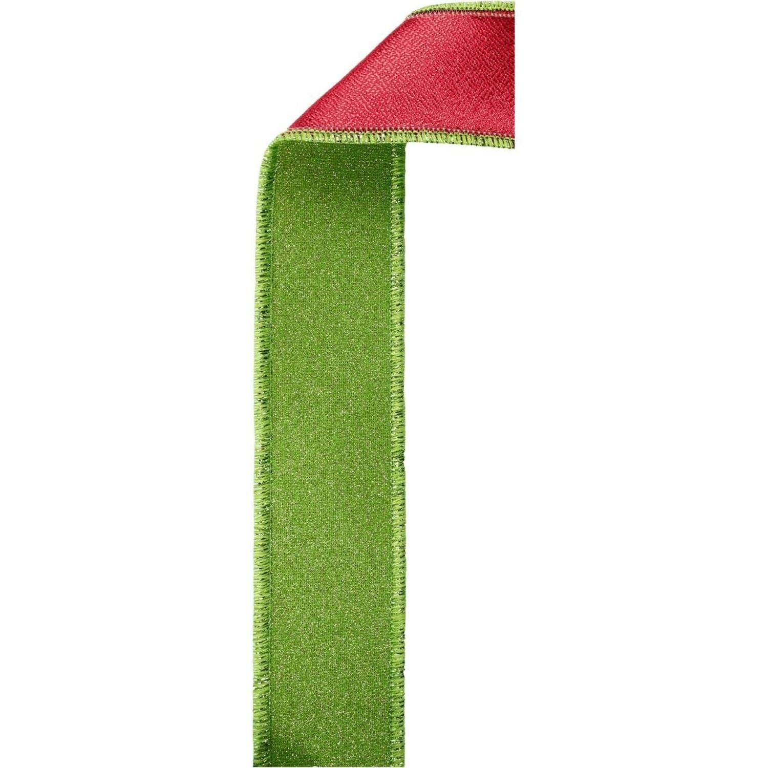 1.5" Fine Glitter Fused Back Ribbon: Fresh Green/Red (10 Yards)