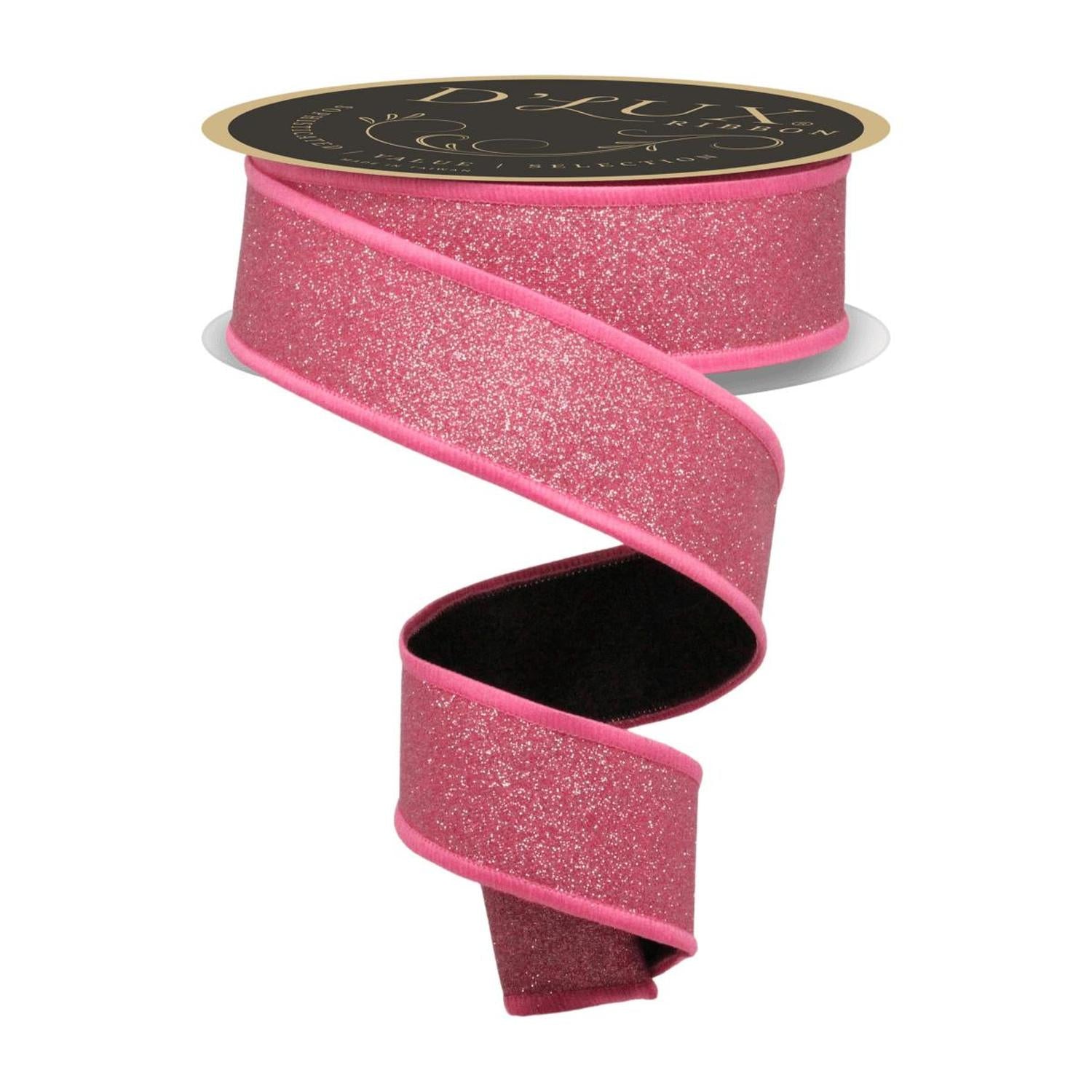 1.5" Fine Glitter Fused Back Ribbon: Fuchsia/Black (10 Yards)