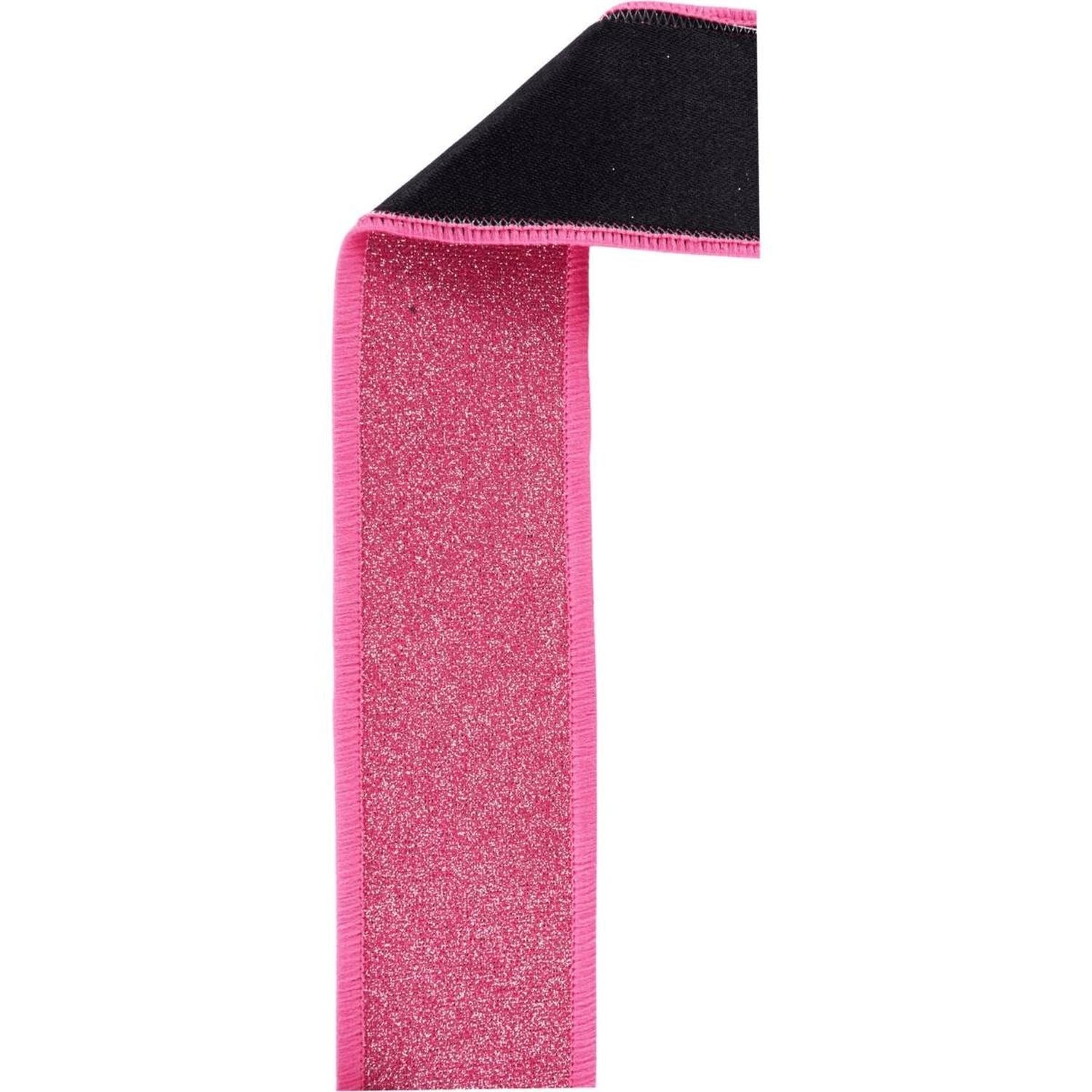 Shop For 1.5" Fine Glitter Fused Back Ribbon: Fuchsia/Black (10 Yards)