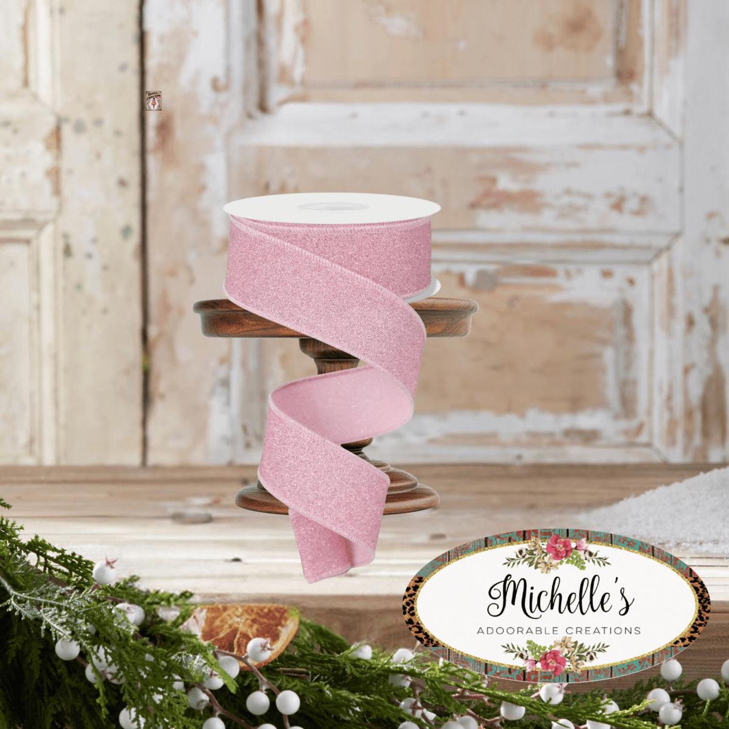 1.5" Fine Glitter On Faux Royal: Light Pink (10 Yards)