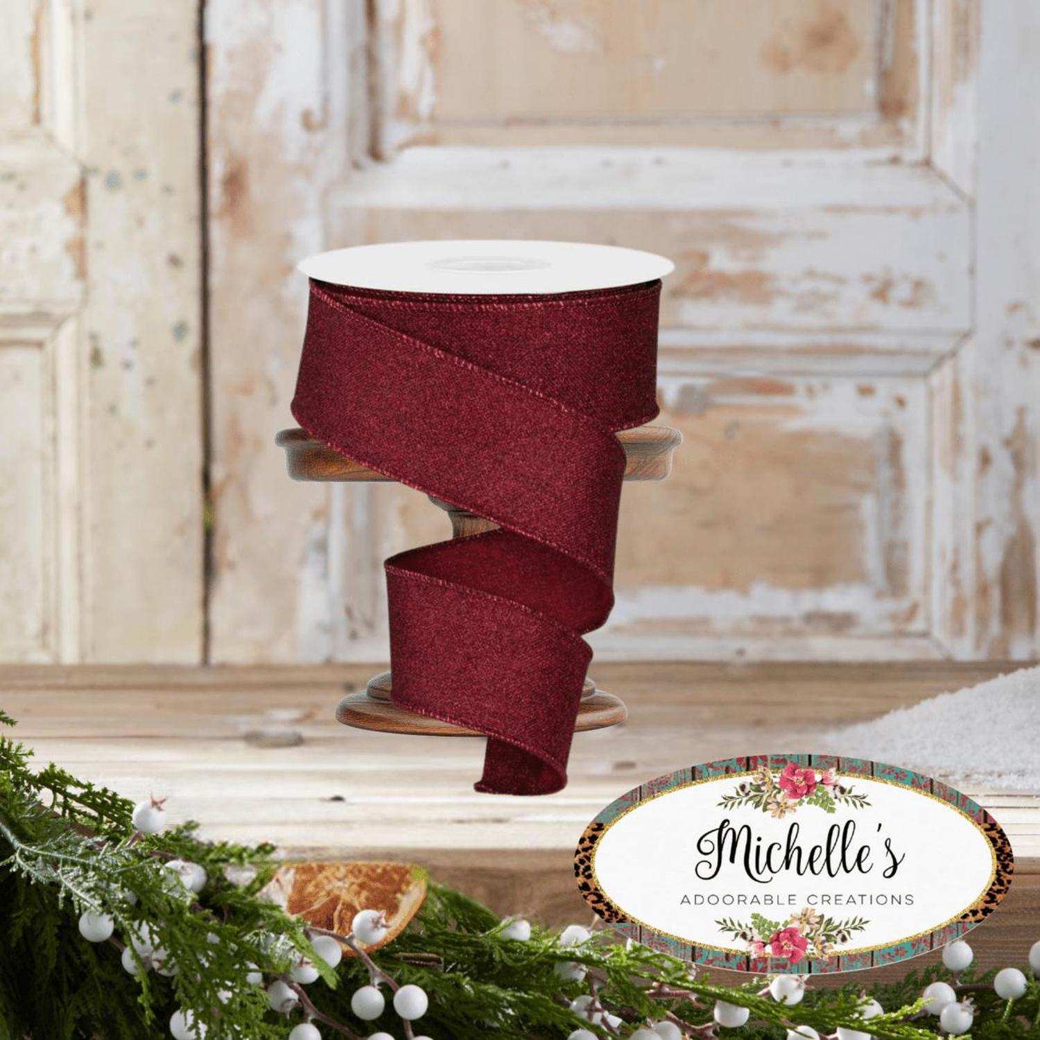 1.5" Fine Glitter On Royal Ribbon: Burgundy (10 Yards)