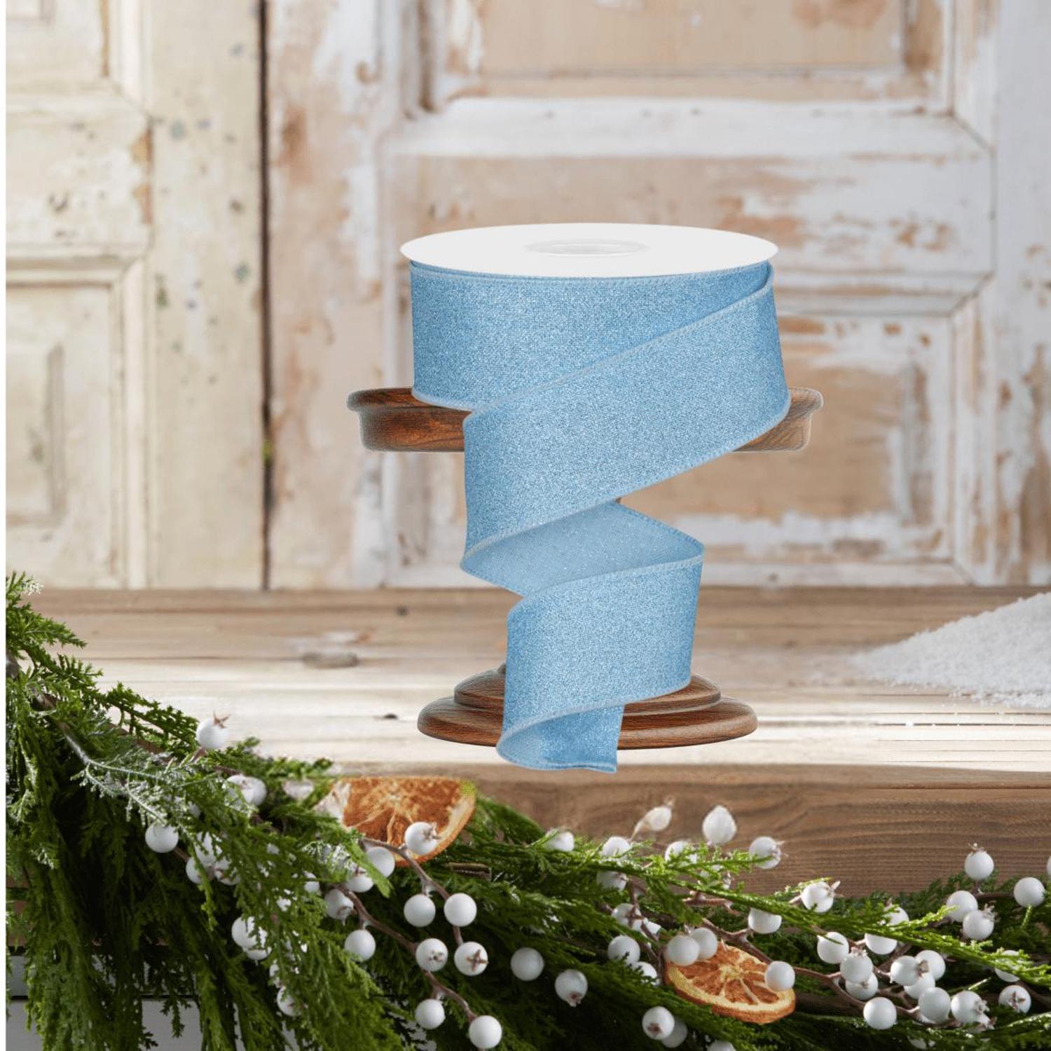 1.5" Fine Glitter On Royal Ribbon: Pale Blue (10 Yards)