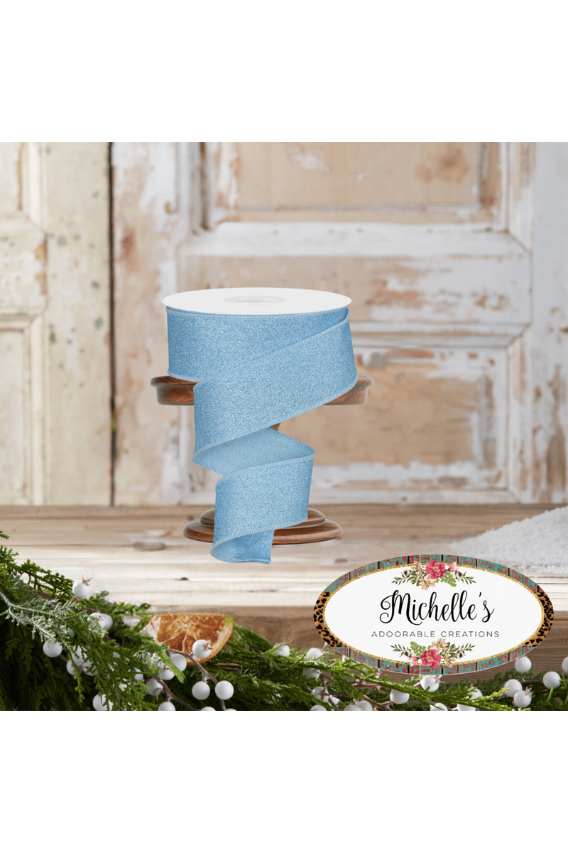 Shop For 1.5" Fine Glitter On Royal Ribbon: Pale Blue (10 Yards)