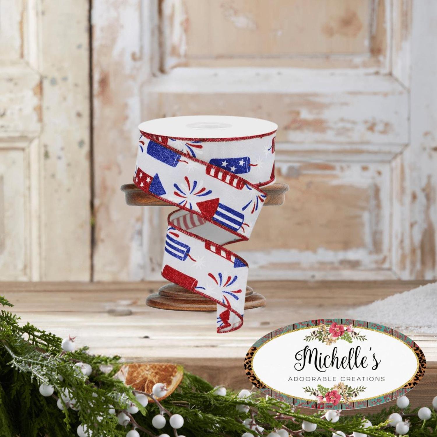 1.5" Firecrackers Ribbon: White (10 Yards)