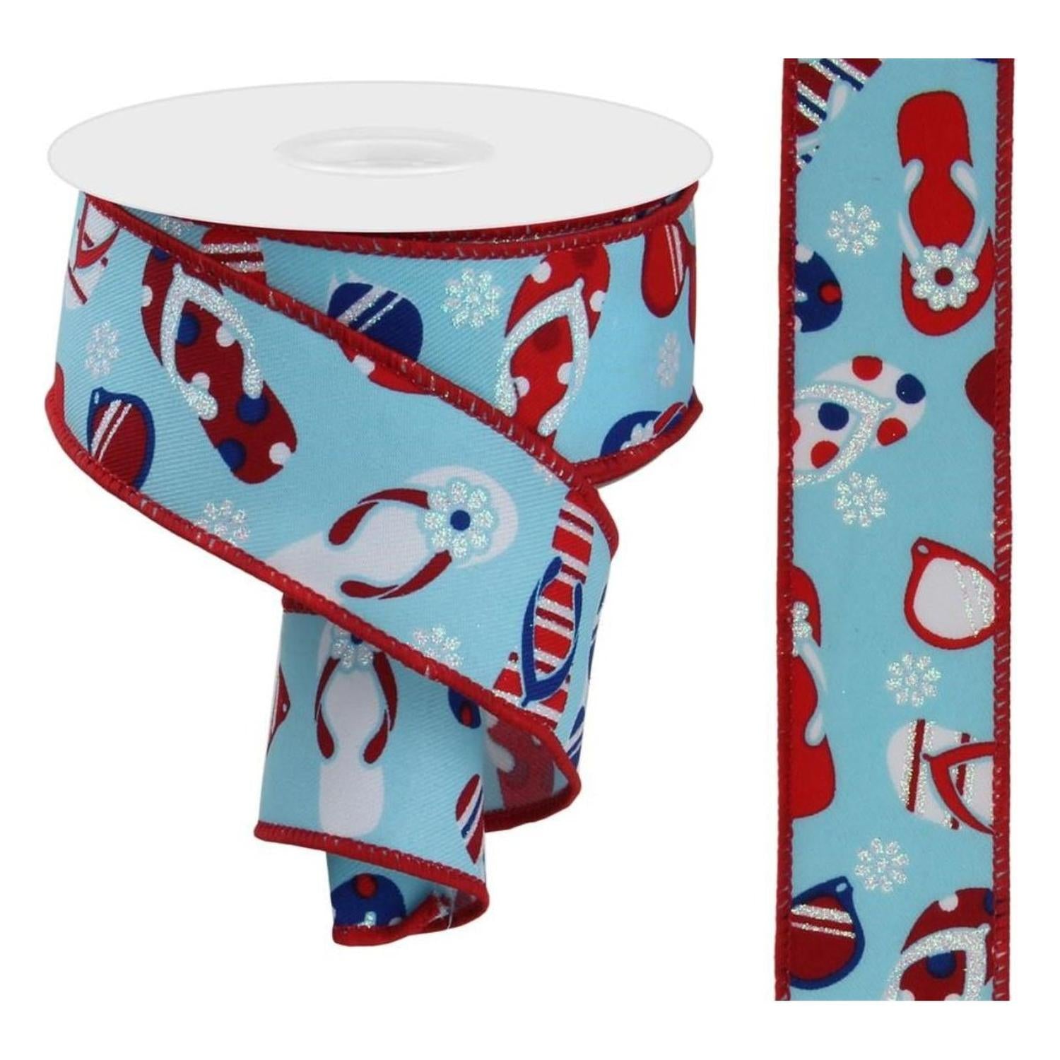 1.5" Flip Flop and Sunglasses Ribbon: Light Blue (10 Yard)