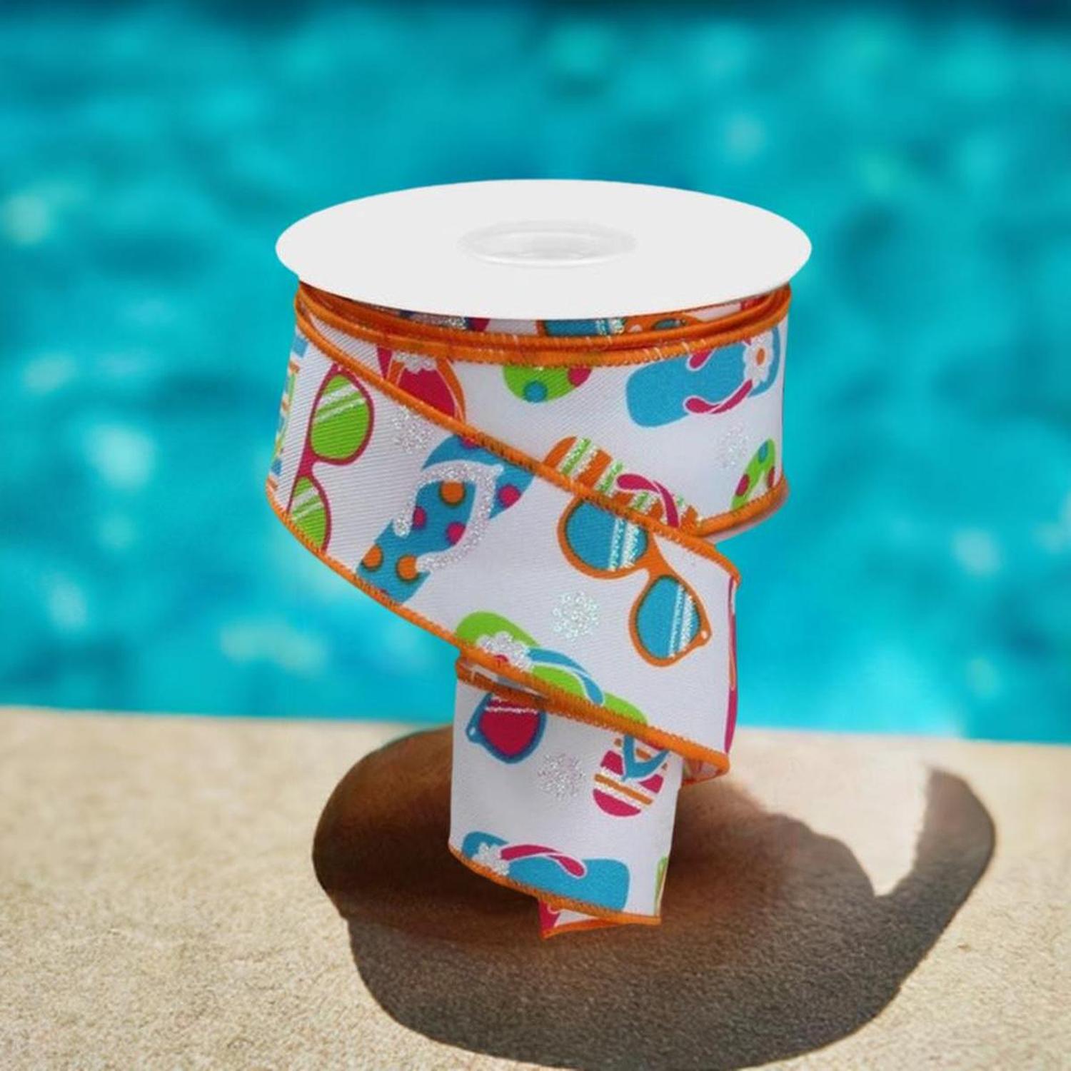 1.5" Flip Flop and Sunglasses Ribbon: White (10 Yard)