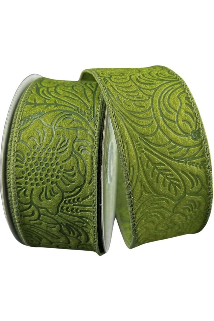 Shop For 1.5" Flower Embossed Ribbon: Moss Green (10 Yards) at Michelle's aDOORable Creations