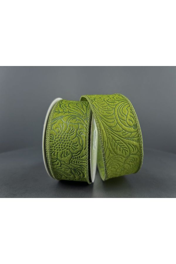 Shop For 1.5" Flower Embossed Ribbon: Moss Green (10 Yards) at Michelle's aDOORable Creations