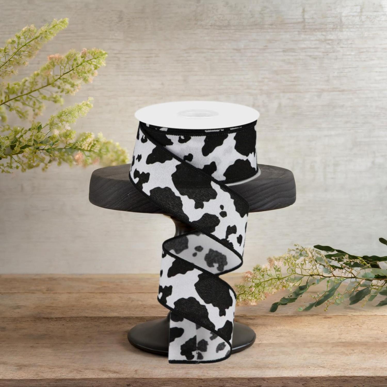 1.5" Fuzzy Cow Print Ribbon: Black & White (10 Yards)