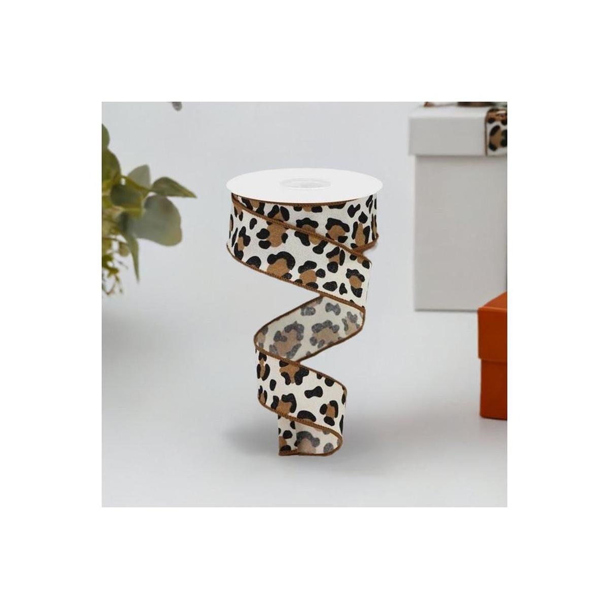 Shop For 1.5" Fuzzy Leopard Print Ribbon: Natural (10 Yards) at Michelle's aDOORable Creations