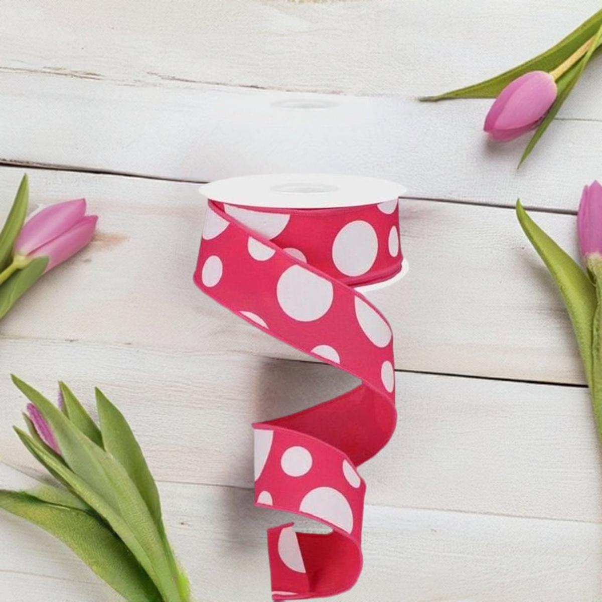 Shop For 1.5" Giant Three Size Polka Dot Ribbon: Hot Pink & White (10 Yards) at Michelle's aDOORable Creations