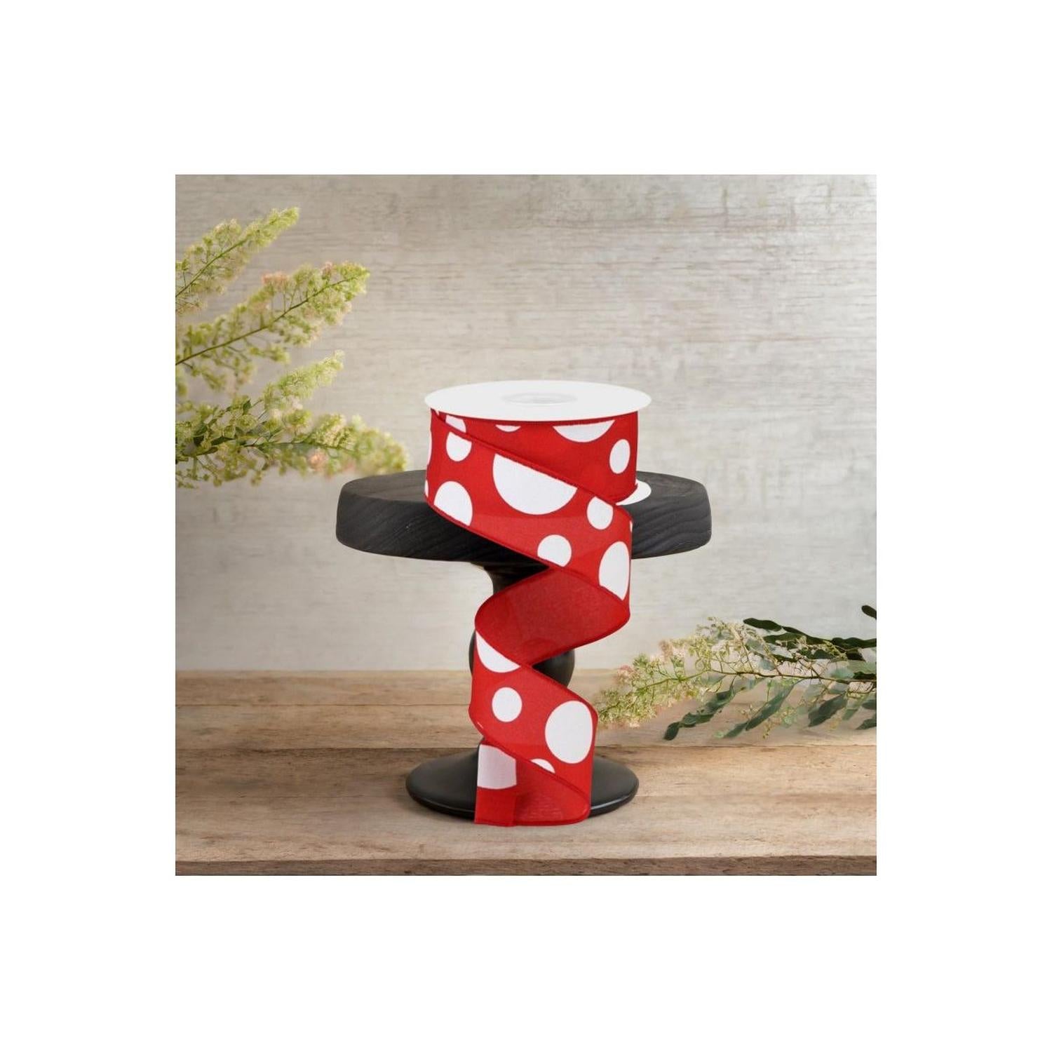1.5" Giant Three Size Polka Dot Ribbon: Red & White (10 Yards)