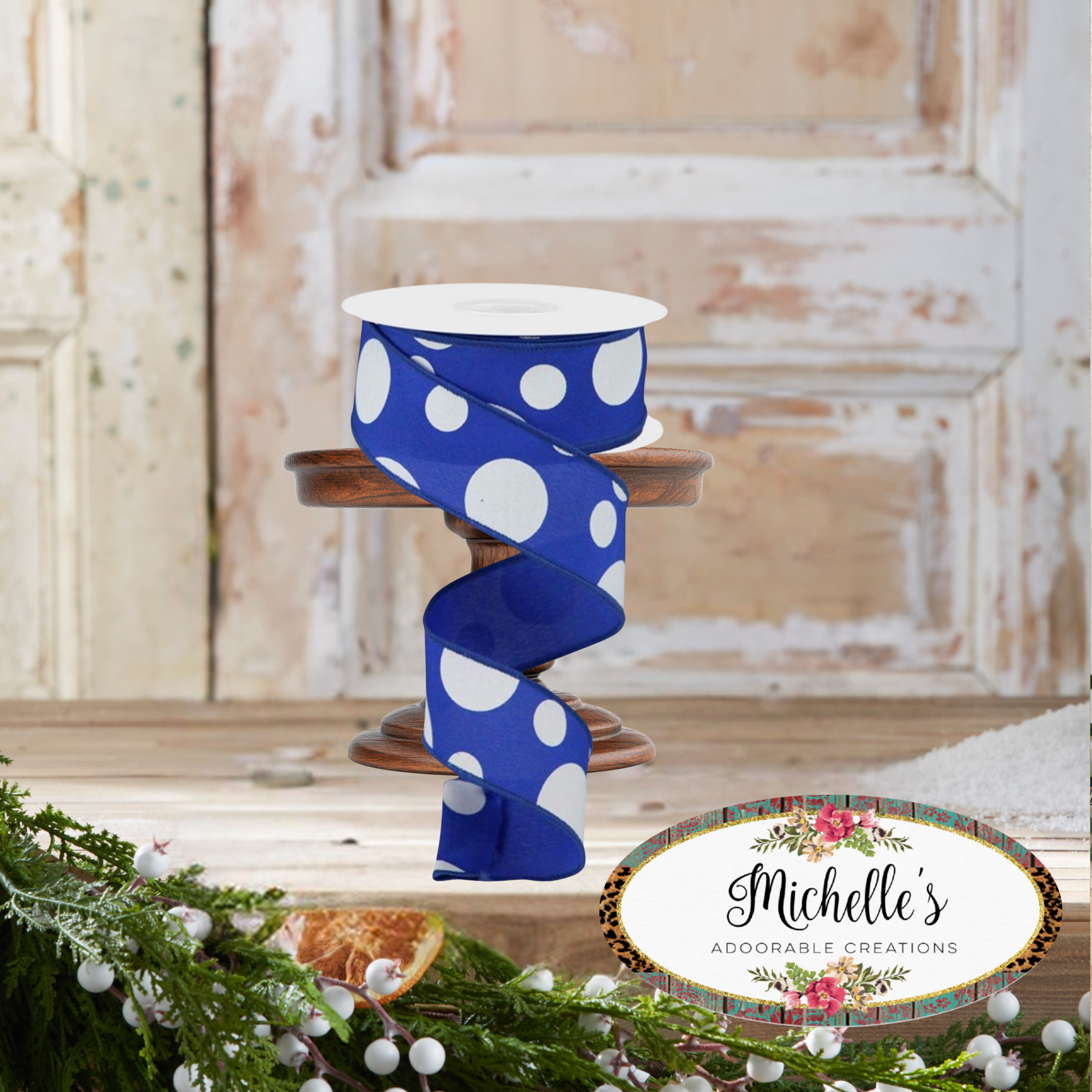 Shop For 1.5" Giant Three Size Polka Dot Ribbon: Royal Blue & White (10 Yards)