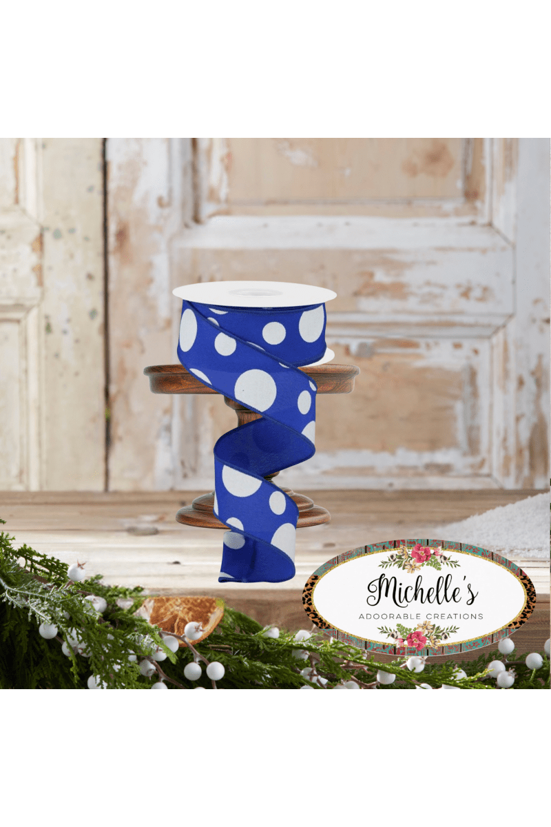 Shop For 1.5" Giant Three Size Polka Dot Ribbon: Royal Blue & White (10 Yards)