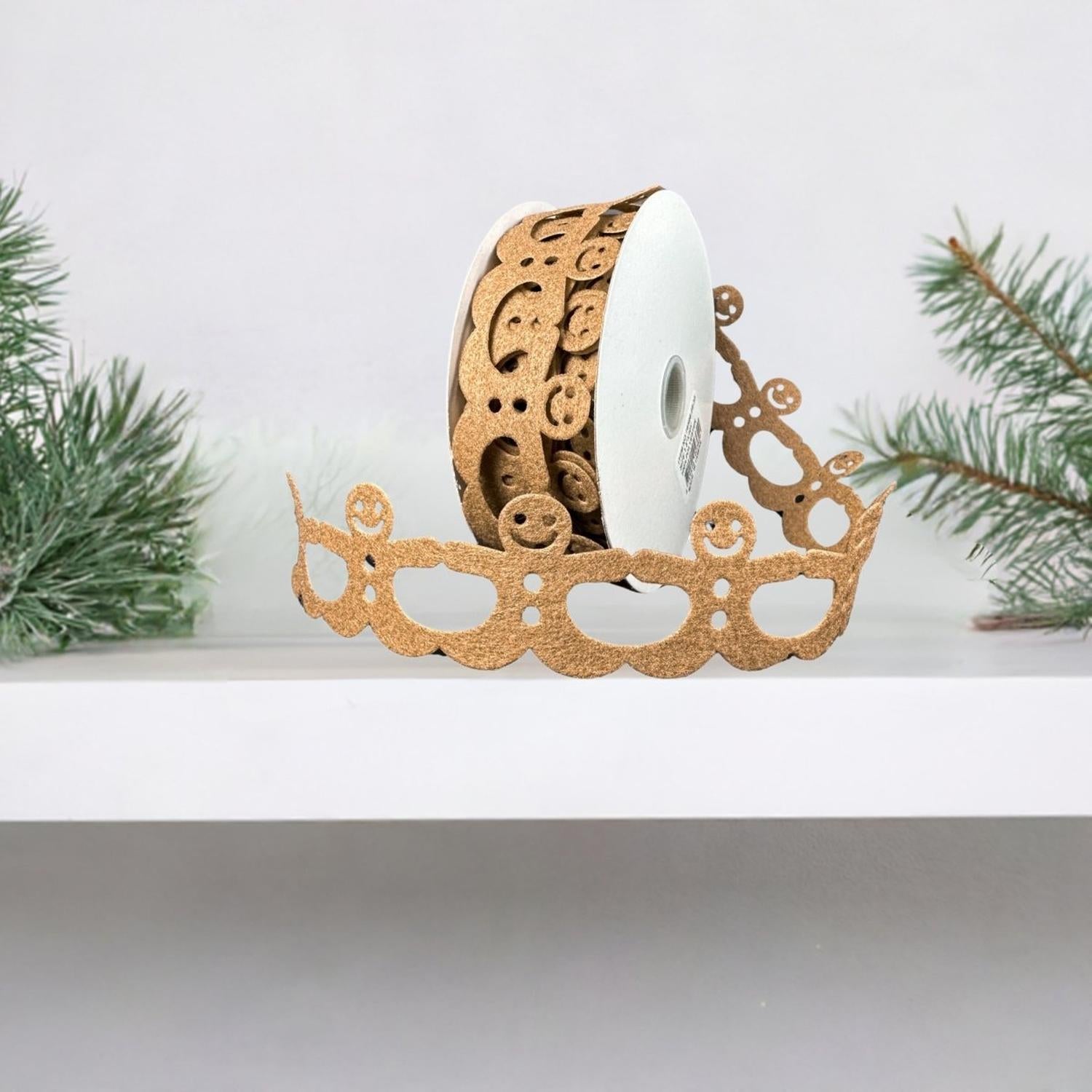 1.5" Gingerbread Man Shaped Ribbon: Brown (10 Yards)