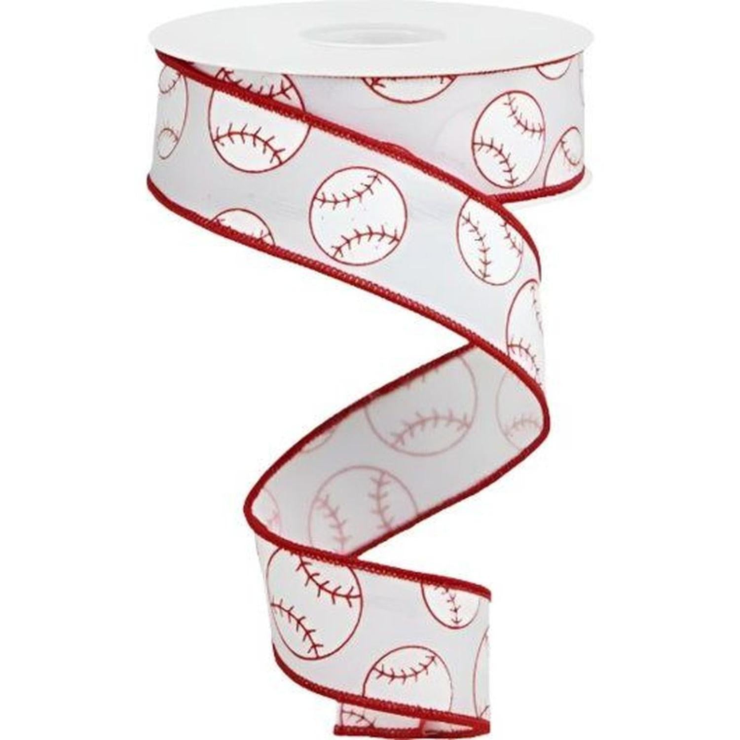 Shop For 1.5" Glitter Baseball on Royal Ribbon: White (10 Yards) at Michelle's aDOORable Creations